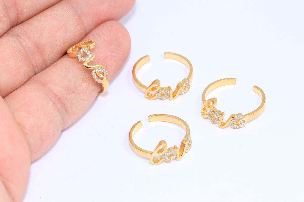 16-17mm 24k Shiny Gold Love Rings, Micro Pave White Stone Love Rings, ROSE12