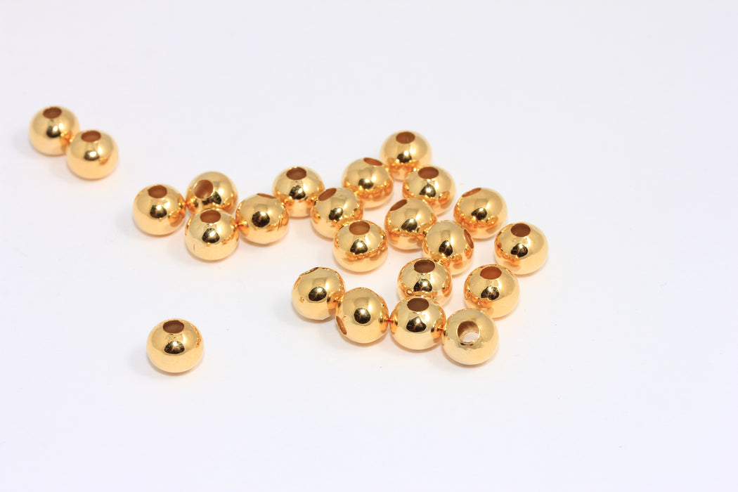 8mm 24k Shiny Gold Ball Beads, Round Spacer Beads, Hollow Ball Beads, ROSE198