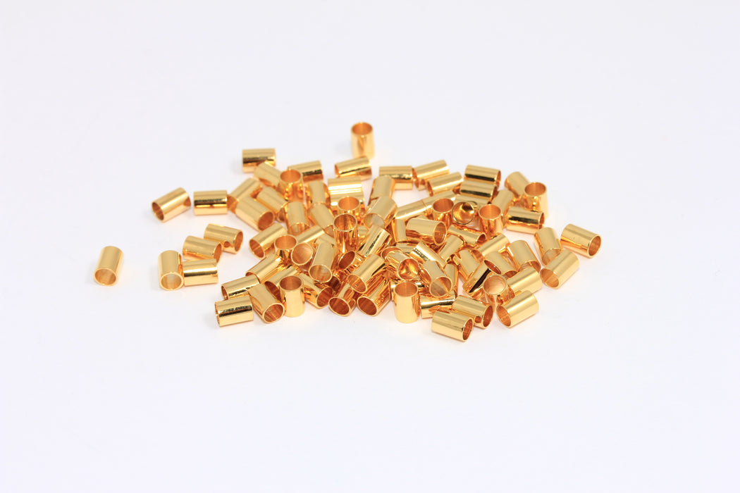 3,5x5 mm 24 Ayar Parlak Altın Aralayıcı Tüpler, Bilezik Tüp Boncuklar, Deri Kordon Boncuklar, ROSE220