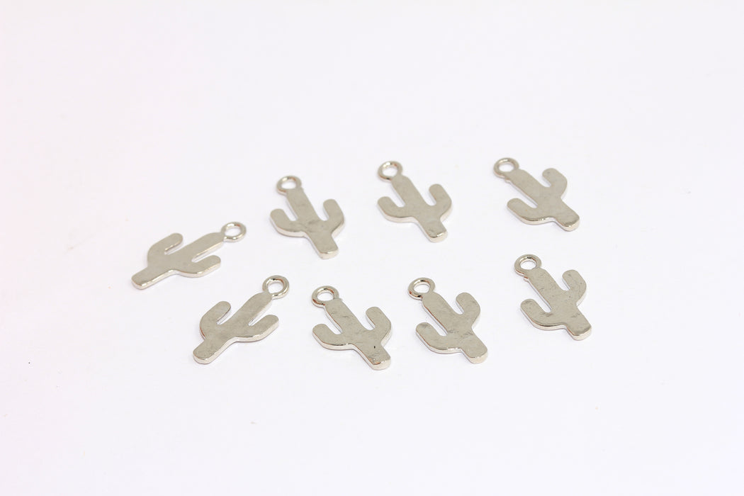 9x16 mm Rodyum Kaplamalı Kaktüs Tılsımı, Çekiçlenmiş Kaktüs Boncukları, Çöl Bitkisi Kolyesi, ROSE214-2