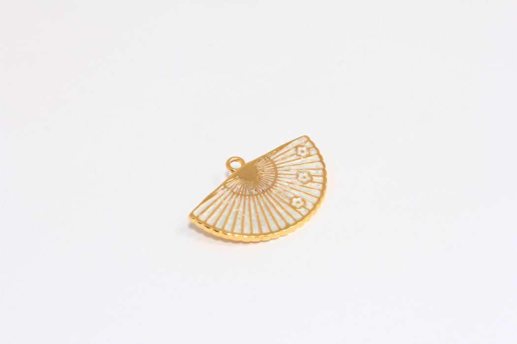 17,5x32mm 24k Shiny Gold Sector Charms, Pearl Enamel Color Fan Pendant, ROSE247-2