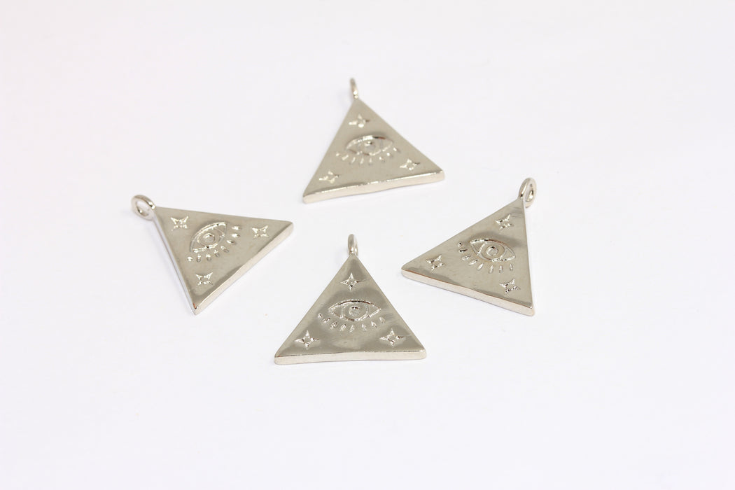 17 mm Rodyum Kaplama Göz Kolyesi, Göz Takıları, Nazar Boncuğu, Üçgen Göz Boncukları, ROSE115