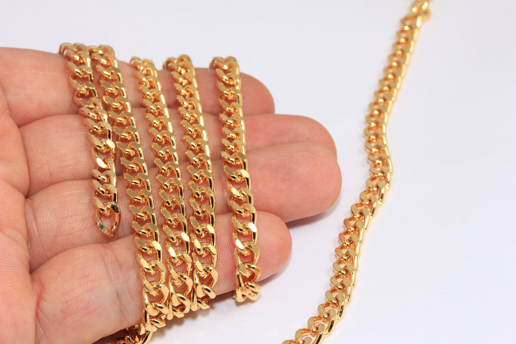 5,5mm 24k Shiny Gold Faceted Chain, Strong Curb Chain, Faceted Curb Chain, BXB389