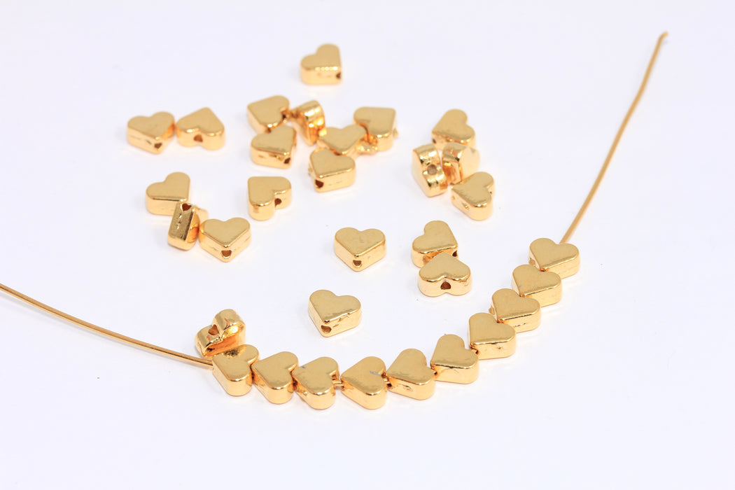 6x7mm 24 ayar Parlak Altın Kalp Boncukları, Ara Boncuklar, Mini Kalp Boncukları, Kalp Takıları, ROSE13