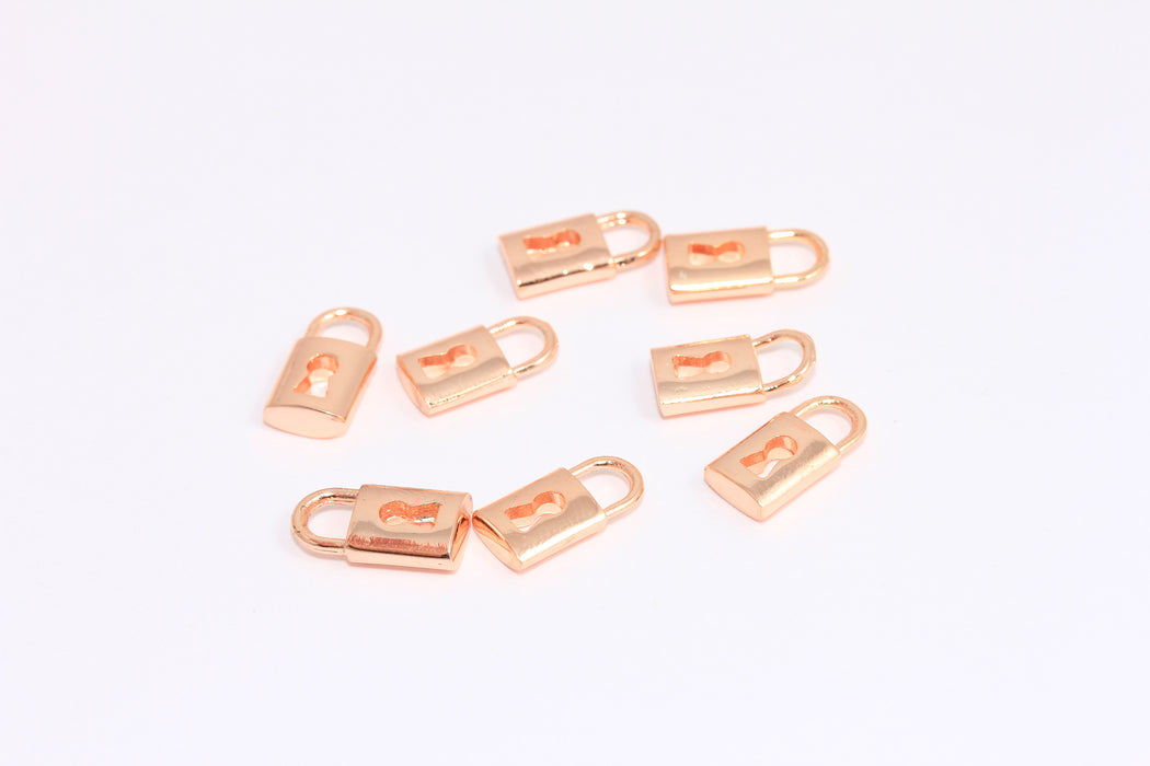 7x13 mm Gül Altın Kilit Takıları, Mini Kilit Takıları, Kilit Kolye, ROSE369