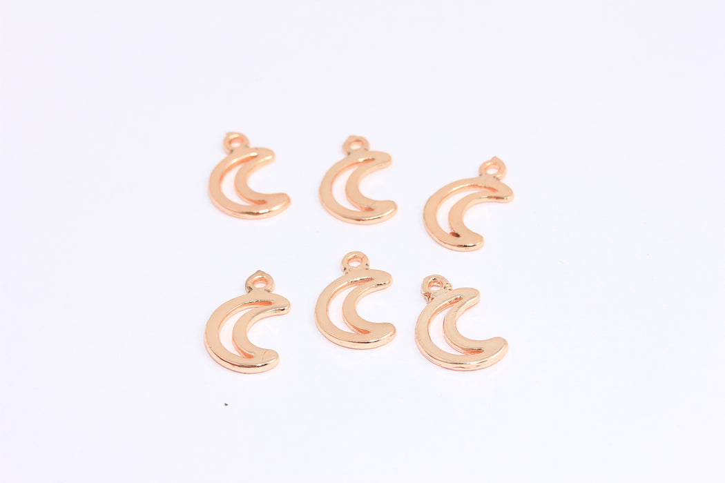 10x13 mm Gül Altın Ay Tılsımı, Hilal Ay Kolye Tılsımı, Anahat Ay Kolye Ucu, ROSE343