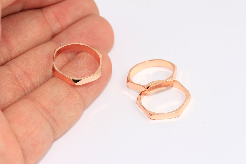 18mm Rose Gold Plated Honeycomb Charm, Hexagon Closed Ring, Bracelet Connector, ROSE307
