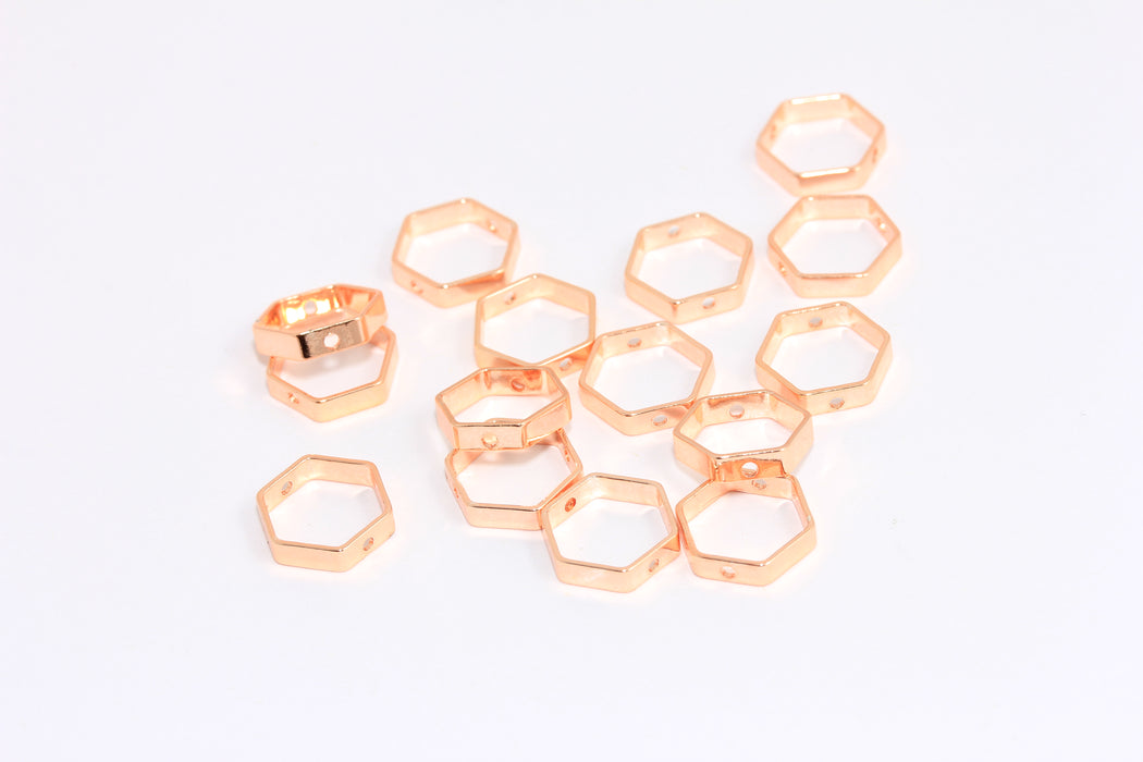 Ciondolo esagonale placcato oro rosa da 10 mm, connettore per bracciale a nido d'ape, anelli esagonali, ROSE422
