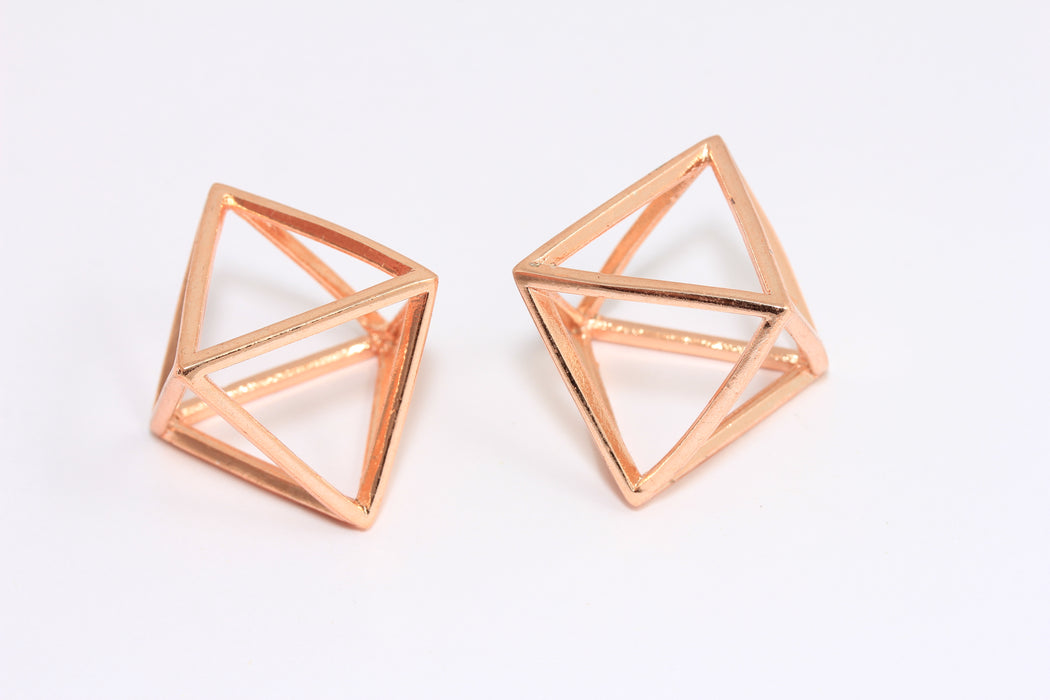 20x33 mm Gül Altın Kaplama Piramit Kolye, Elmas Kolye, Açık Prizma Tılsımlar, ROSE414