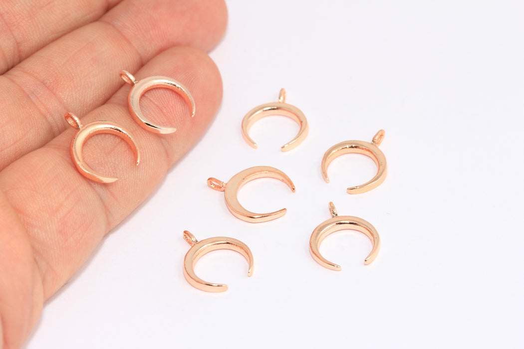 13 mm Gül Altın Ay Tılsımı, Hilal Ay Tılsımı, Ay Kolye, Boynuz Boncuklar, ROSE404