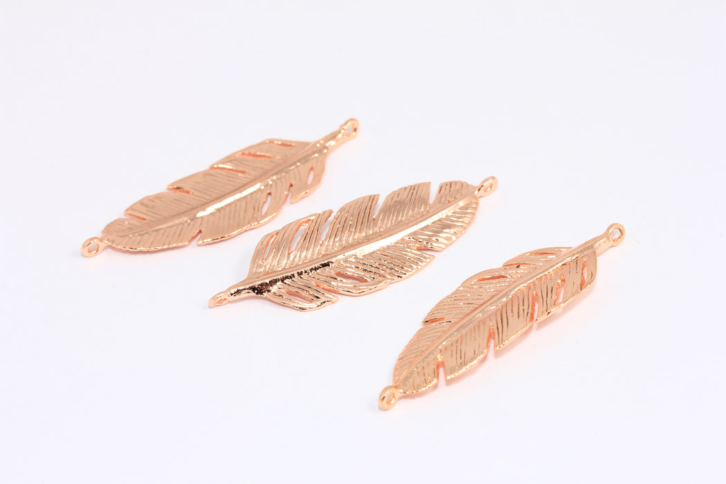 14x40 mm Gül Altın Kaplama Yaprak Takılar, Bilezik Bağlantısı, İki Döngülü Yaprak Kolye, ROSE445