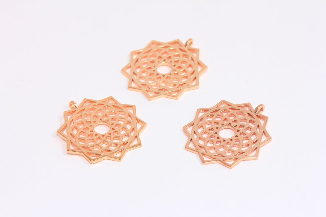 Ciondoli Chakra placcati oro rosa da 25 mm, ciondoli Yoga Zen, medaglione Mandala, ROSE460