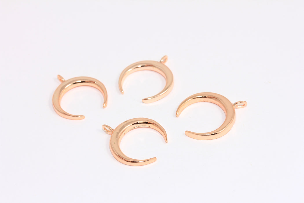 Ciondolo a forma di luna in oro rosa 16x17 mm, ciondolo a forma di mezzaluna, collana con luna, perline di corno, ROSE417