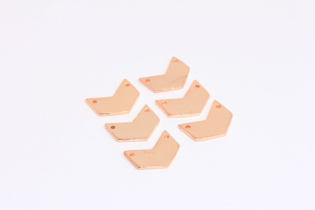 12x15 mm Gül Altın Kaplamalı Chevron Bağlantılı Charm, Küçük Chevron Boncuklar, ROSE379