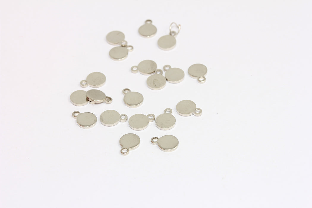 6mm Rhodium Plated Coin Charms, Stamping Disc, Round Drop Charms, Personalized Disc, ROSE322