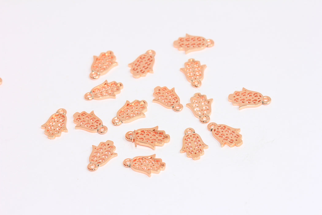 8x12mm Rose Gold Plated Hamsa Charm, Filigree Hamsa Beads, Fatima Hand Beads, ROSE335