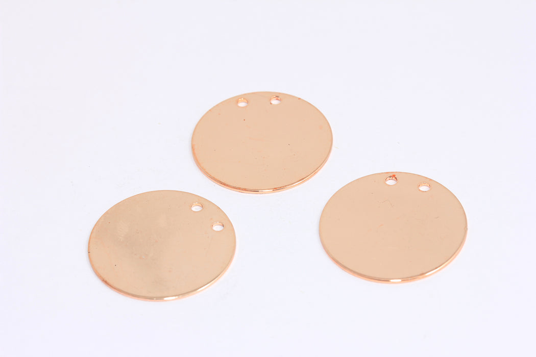 25 mm Gül Altın Kaplama Madalyon, İki Delikli Disk Takılar, Damgalı Madalyon Takılar, ROSE340