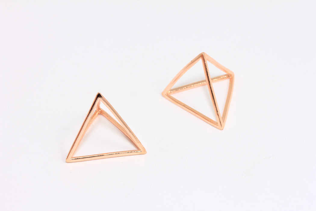 19mm Rose Gold Plated Pyramid Pendant, Diamond Necklace, Open Triangle Charm, ROSE381