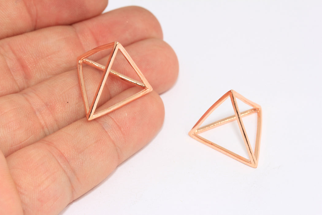 19 mm Gül Altın Kaplama Piramit Kolye, Elmas Kolye, Açık Üçgen Tılsım, ROSE381