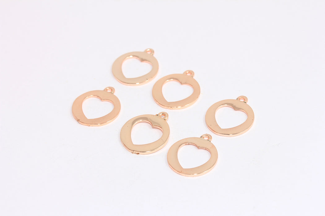 14 mm Gül Altın Kaplama Kalp Disk, Kalp Kolye, Mini Aşk Boncukları, Kesik Kalp, ROSE303