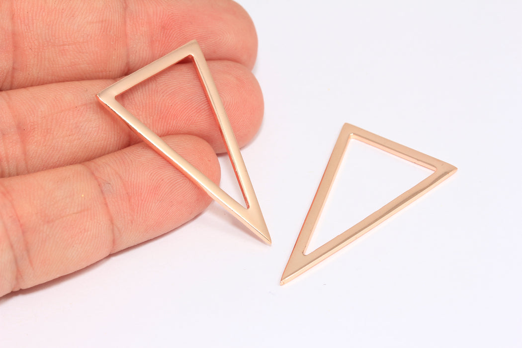 Ciondolo a triangolo placcato oro rosa 24x38 mm, ciondoli a triangolo grande, triangolo contorno, ROSE421