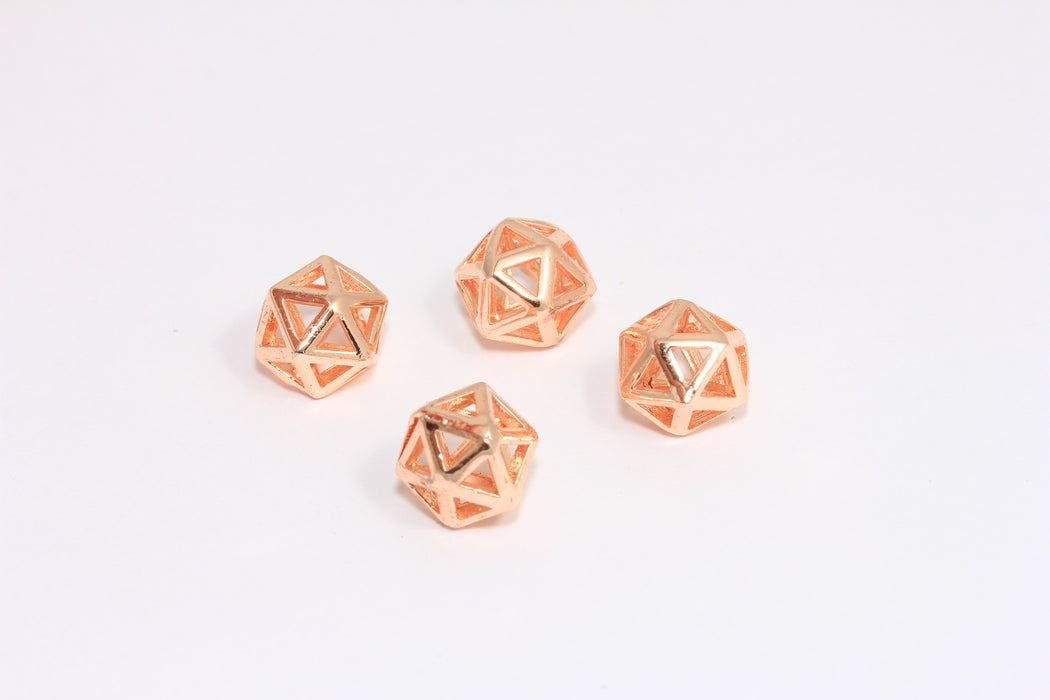 10 mm Gül Altın Kaplama Prizma Kolye, Elmas Kolye, Mini Açık Prizma Tılsımlar, ROSE449