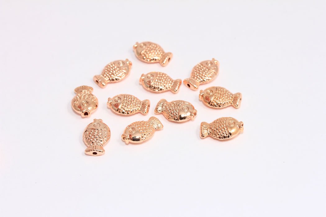 8x12 mm Gül Altın Kaplama Balık Takıları, Balık Kayar Boncuklar, Balık Burcu Kolye, ROSE468