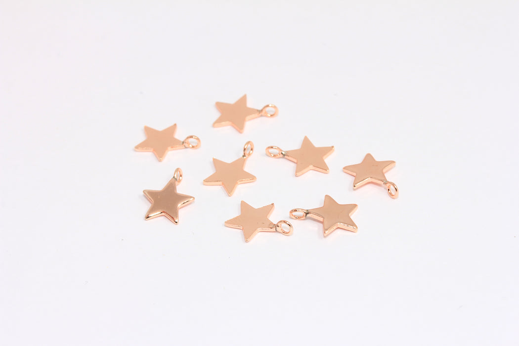 9mm Rose Gold Plated Star Charms, Star Necklace, Dainty Charms, Star Disc Beads, ROSE392