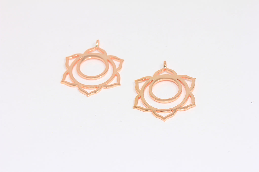 22 mm Gül Altın Kaplama Çakra Takıları, Yoga Zen Takıları, Mandala Madalyonu, ROSE464