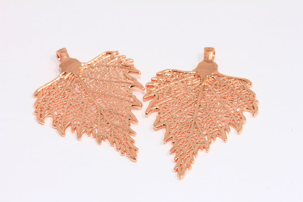 36x43 mm Gül Altın Kaplama Yaprak Kolye, Büyük Yaprak Tılsımı, Filigran Tılsım, Vintage Tılsımlar, ROSE433