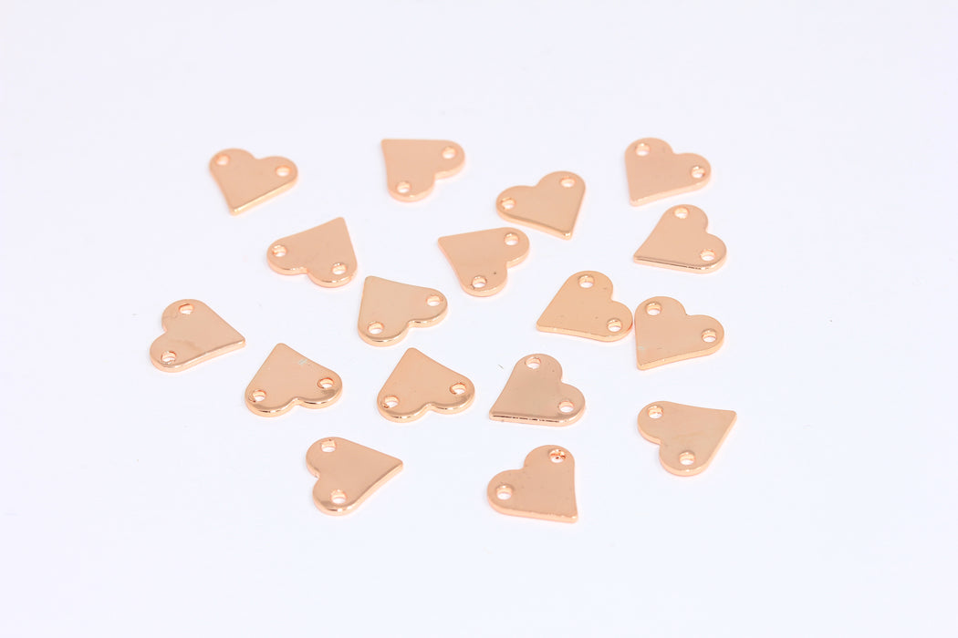 Ciondoli a forma di cuore placcati in oro rosa da 9 mm, cuore, monete a forma di cuore, cuore vuoto a due fori, ciondoli di collegamento, ROSE386