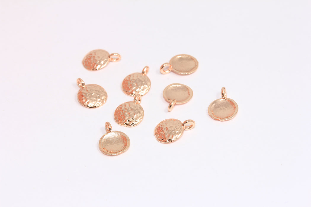 Ciondoli a forma di moneta placcati in oro rosa da 9x13 mm, perline a disco martellate, perline a goccia martellate, ROSE356