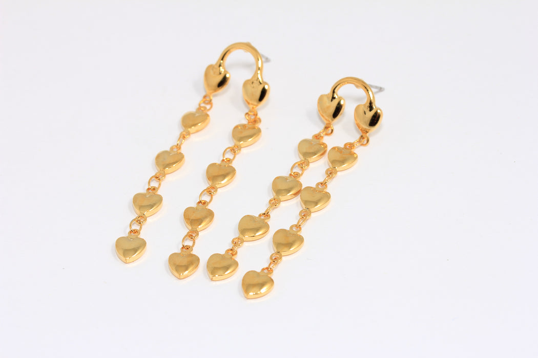 Heart Stud Earrings, Long Drop Heart Chain Earrings