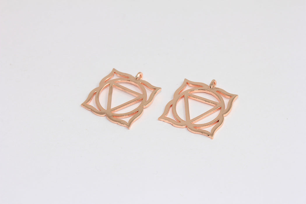 19 mm Gül Altın Kaplama Çakra Takıları, Yoga Zen Takıları, Mandala Madalyonu, ROSE465