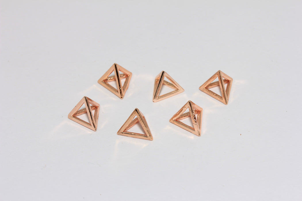 8,5 mm Gül Altın Kaplama Piramit Kolye, Elmas Kolye, Açık Üçgen Tılsım, ROSE382