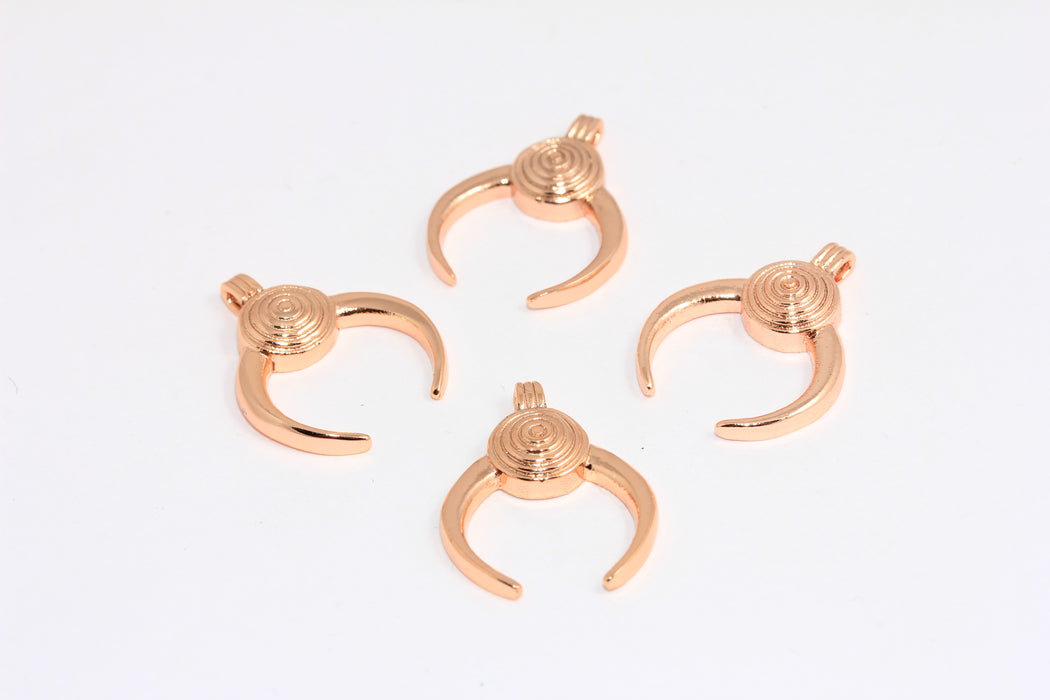 18x20 mm Gül Altın Boynuz Tılsımı, Boynuz Kolye, Boynuz Kolye Ucu, Boynuz Boncukları, ROSE442