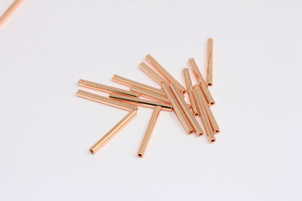 2x20mm Gül Altın Kaplama Ara Parça Tüpleri, Tüp Boncukları, Bilezik Tüpleri, ROSE506