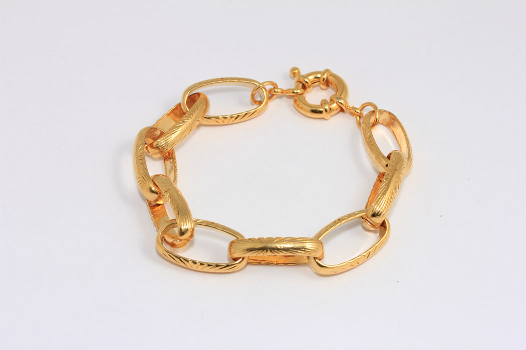 24k Shiny Gold Chain Link Bracelet, Oval Link Bracelet, Statement Bracelets, Optional Size Bracelets, ROSE493-1