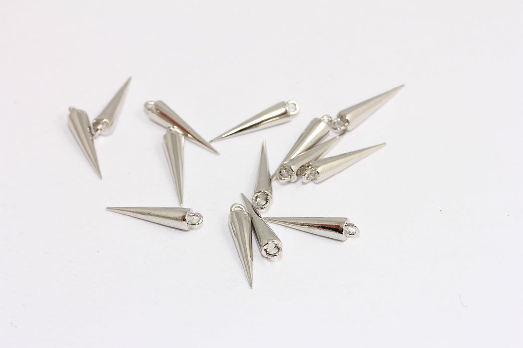 3,5x15 mm Rodyum Kaplama Sivri Uçlu Charms, Uzun Çubuk, Sivri Uçlu Kolye, Damla Charms, ROSE472