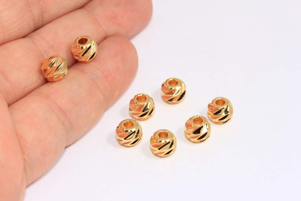 8mm 24k Shiny Gold Plated Laser Cut Beads, Faceted Ball Beads, Spacer Beads, ROSE457