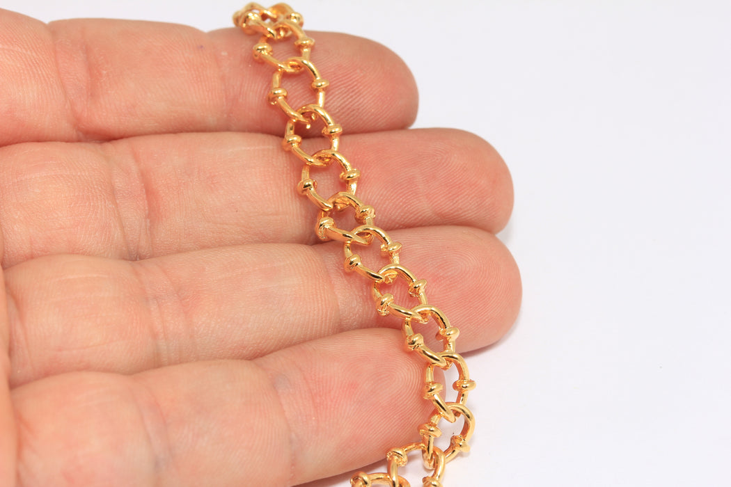 8mm 24k Shiny Gold Cable Chains, Gold Necklace Chain, Beaded Necklace, BXB102-5