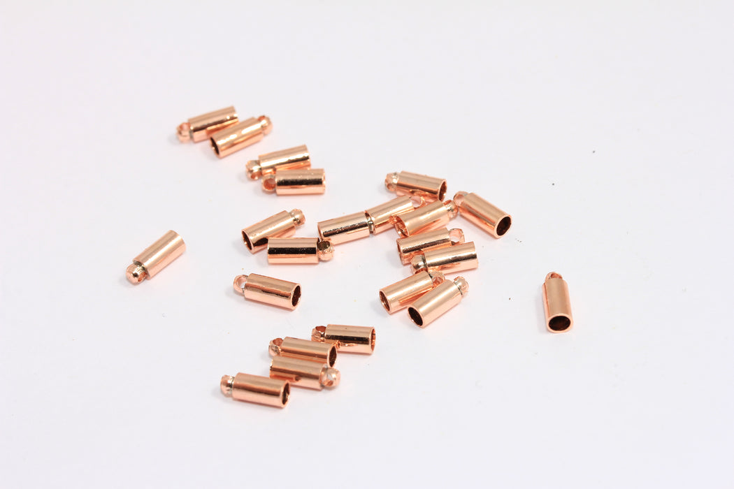 Gül Altın Kaplama Boncuk Başlıkları, İç Boyut 2,5 mm, Deri Kordon Uç Başlıkları, ROSE657