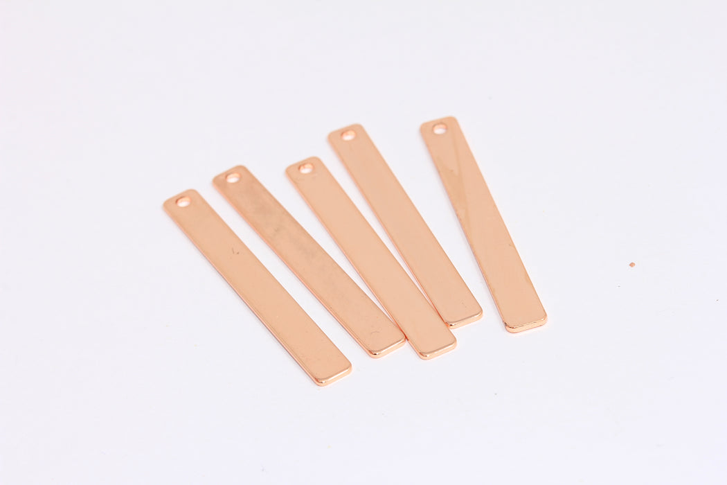 5x40 mm Gül Altın Kaplama Dikdörtgen Boş, Düz Çubuk Kolye, İsimlik Damga Boş, ROSE647