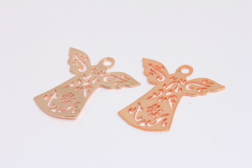 Ciondoli a forma di angelo placcati in oro rosa da 35 mm, ciondolo a forma di angelo in filigrana, collana con angelo, ROSE531