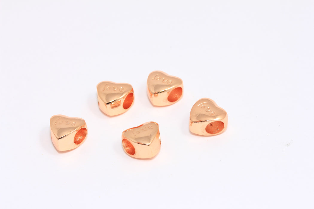 11 mm Gül Altın Kaplama Kalp Boncukları, Aşk Boncukları, Kalp Takıları, Kayan Kalp Takıları, ROSE565