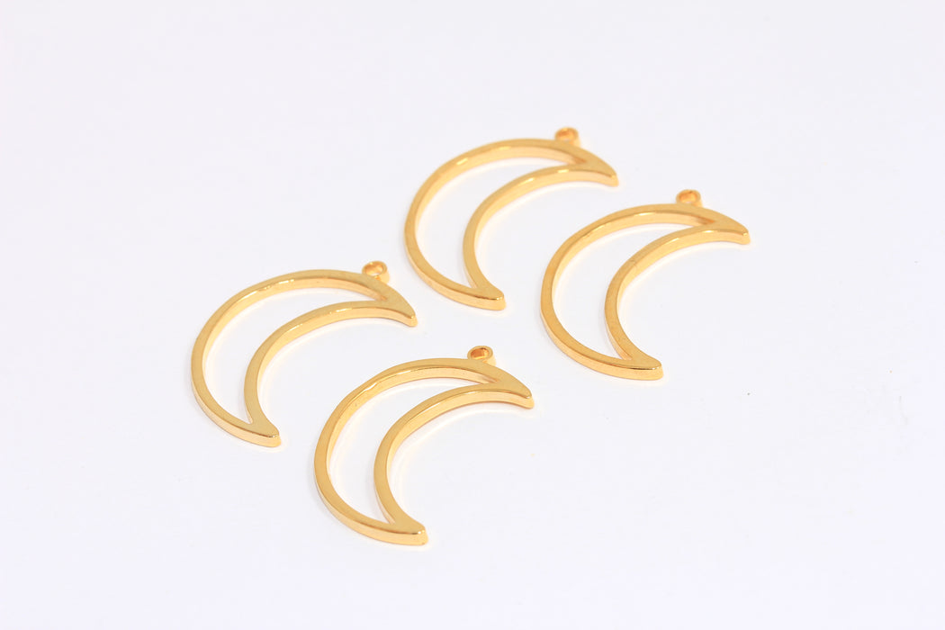 26x25mm 24k Shiny Gold Moon Charms, Crescent Moon Charm, Outline Moon Pendant, ROSE597