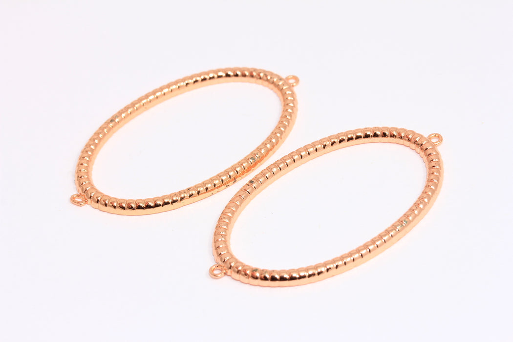 29x50mm Gül Altın Kaplama Çerçeve Kolye, Anahatlı Oval Kolye, İki Halkalı Kolye, ROSE583