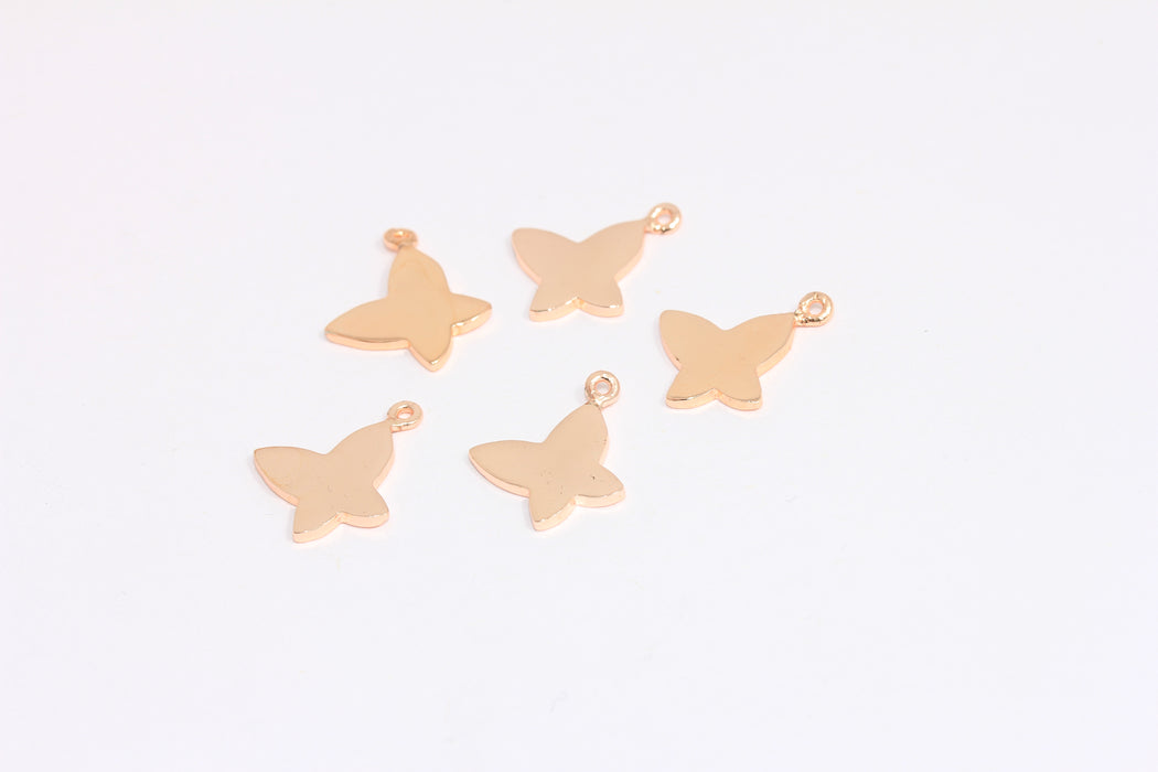 10x11mm Gül Altın Kaplama Kelebek Takıları, Kelebek Disk Boncukları, ROSE546