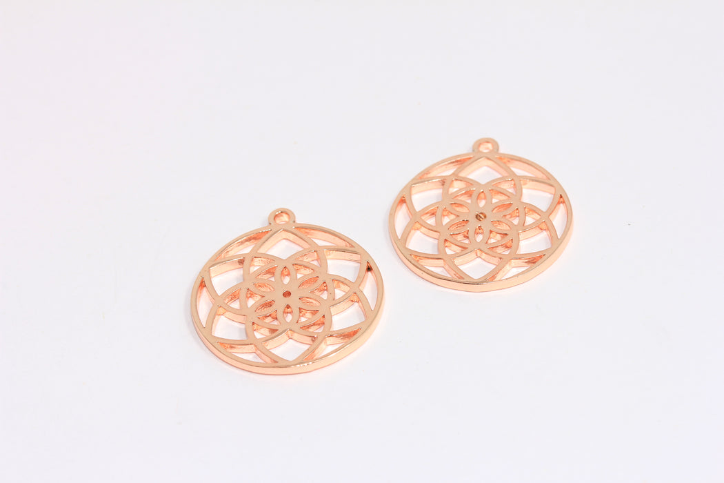 Ciondoli Chakra placcati oro rosa da 23 mm, ciondoli Yoga Zen, medaglione Mandala, ROSE511