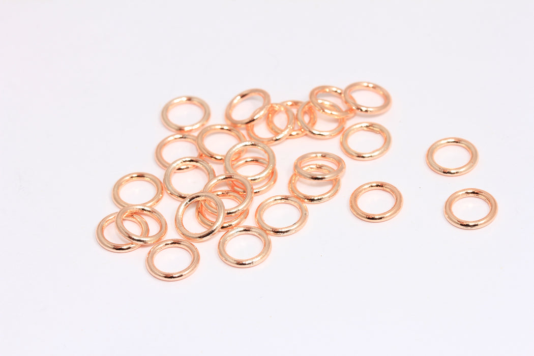 9 mm Gül Altın Kaplama Kapalı Yüzükler, Altın Daire Tılsımlar, Tüp Boncuklar, Bağlantı Halkası, ROSE660